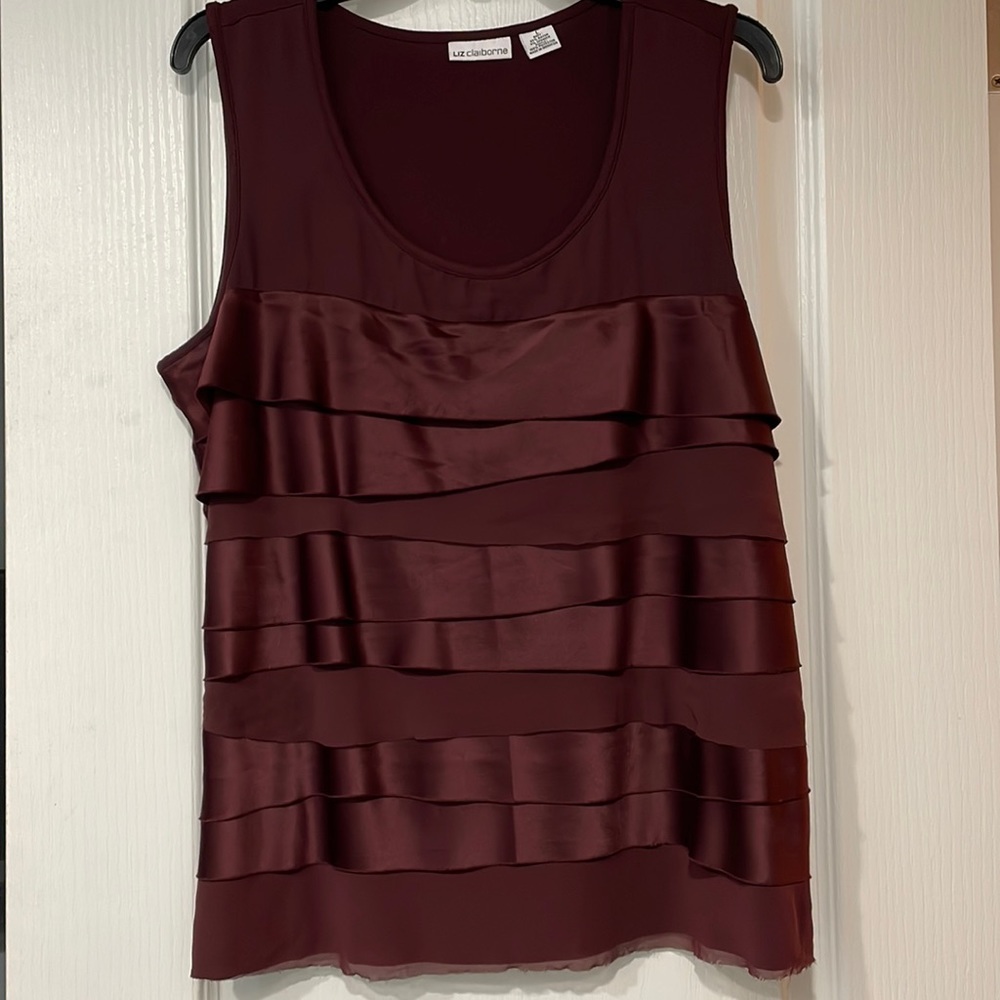 Liz Claiborne Burgundy/Maroon Sleeveless Tiered Blouse, Size Large